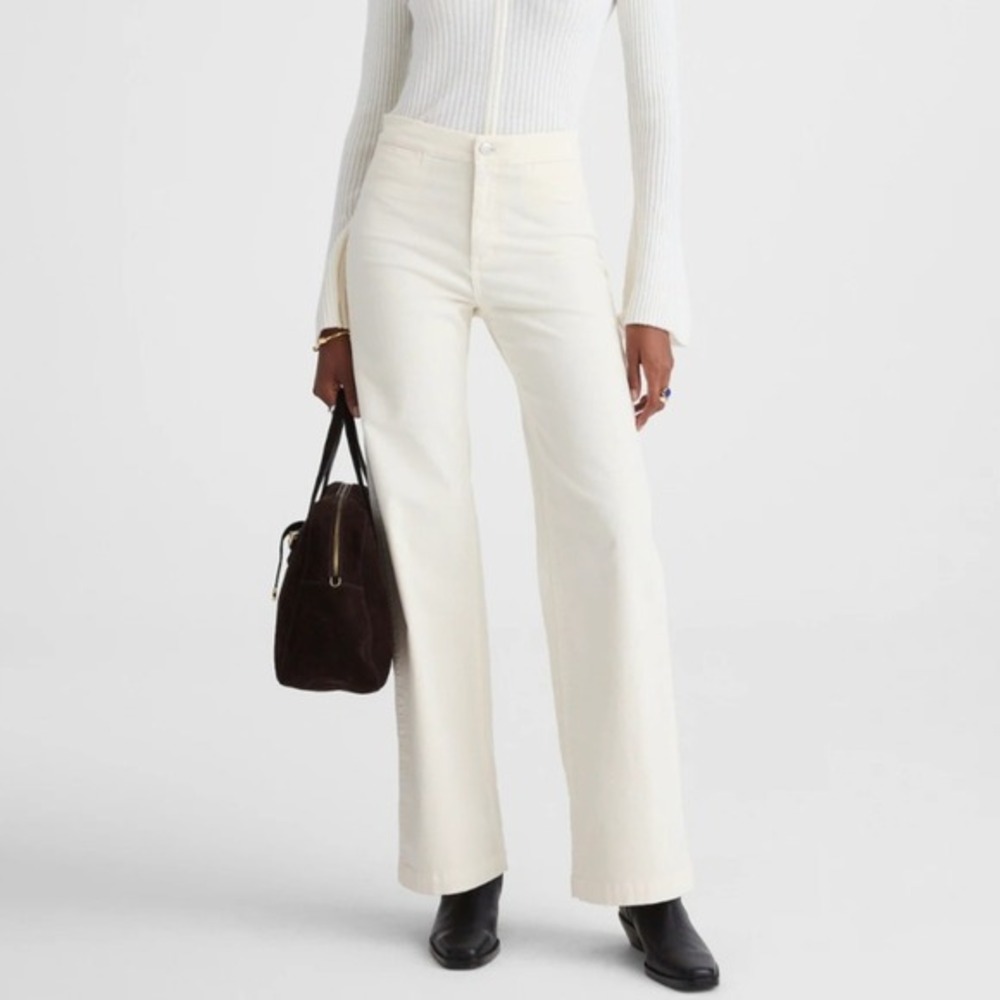 Madewell Wide Leg Corduroy Pant Vintage Ivory Winter White Stretch Minimalist 27